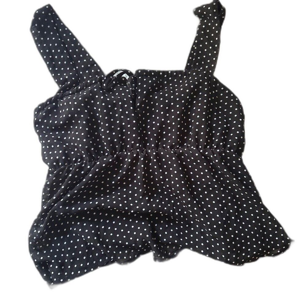 Sugarkiss Polka Dot Ruched Tie Strap Babydoll Tank Top L